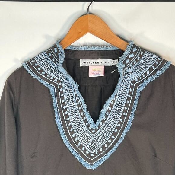 Gretchen Scott Binge Embroidered Tunic Dress Charcoal Grey Blue - Picture 4 of 15